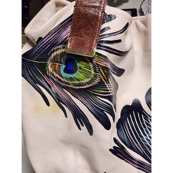 Elliott Lucca Handpainted Intreccio Peacock Leather Tote Bag - Picture 2 of 13